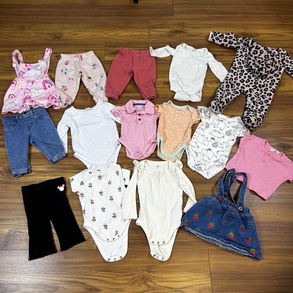Baby Girl Clothes Lot 3-12 Months Carter's Gap Gerber Bodysuits Pants Dress 14pc